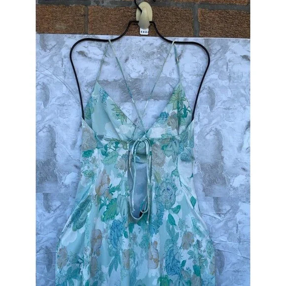 RESA River Dress Blue green Floral Maxi Long Open Back Straps satin size large - Picture 8 of 12